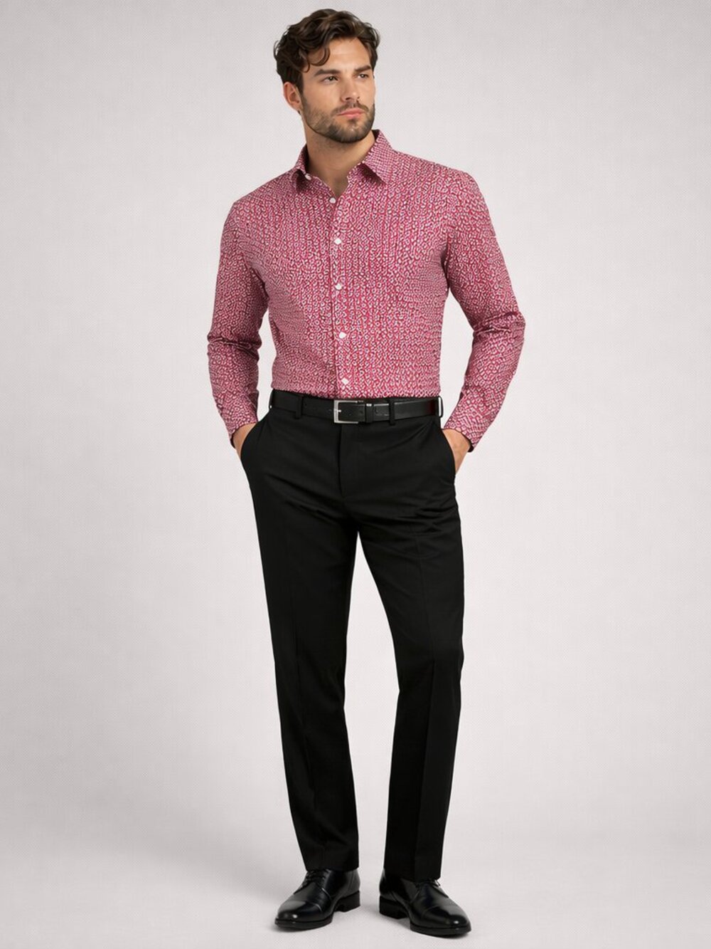 Alberto Danelli Red Geometric Print Button Front Dress Shirt Men XL